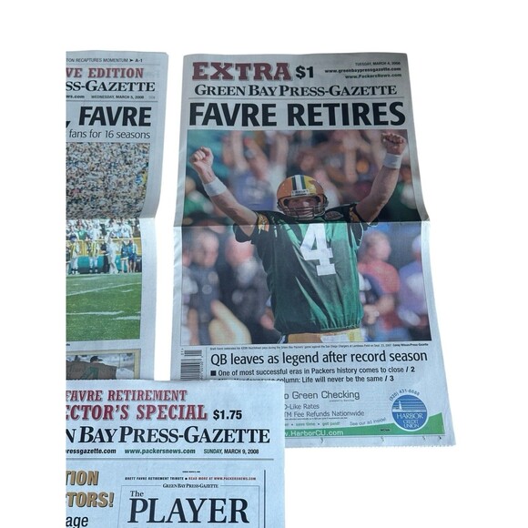 Brett Favre 2008 Retirement Newspaper Set Green Bay Press Gazette - Picture 2 of 12